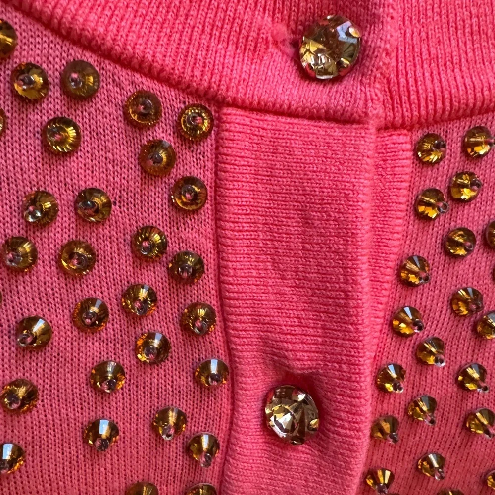 Kate Spade NY Pink Embellished Wool Cardigan Sweater